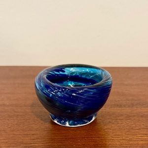 Vintage Murano Art Glass Small Bowl Cobalt Blue Swirl Catchall Dish EUC
